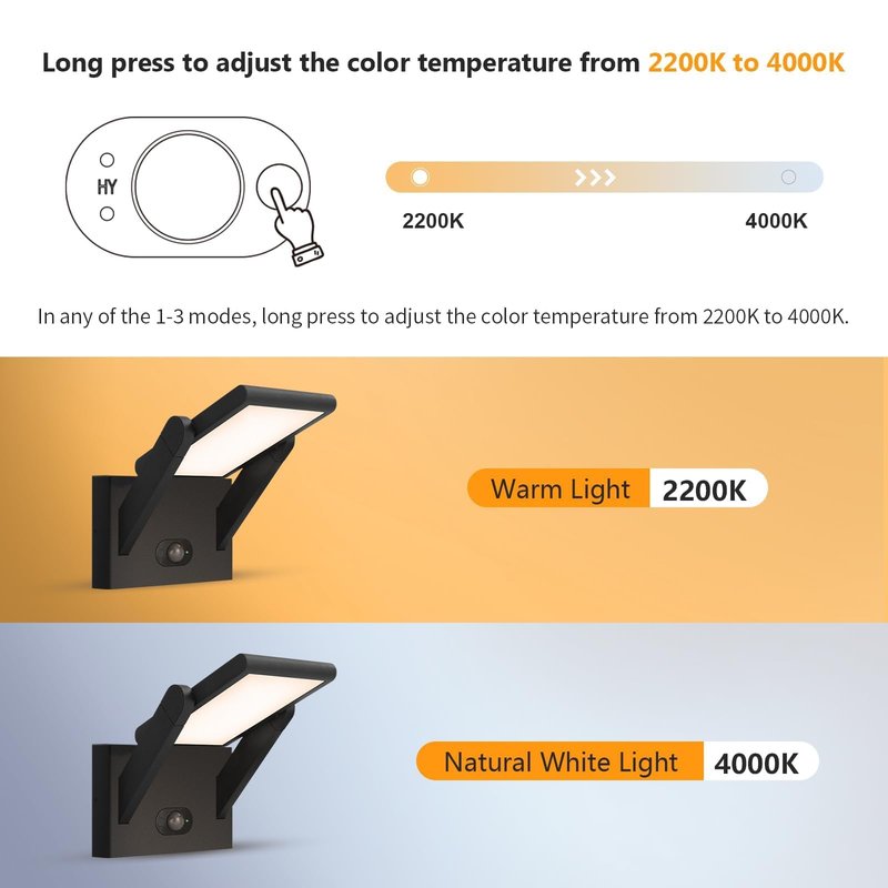 illumishin Solar Outdoor Motion Sensor Wall Light, LED Dimmable Modern Exterior Light Fixture, Rotatable with 3 Lighting Modes, Aluminum, IP65 Waterproof for Porch, Patio, Garden, Garage, Front