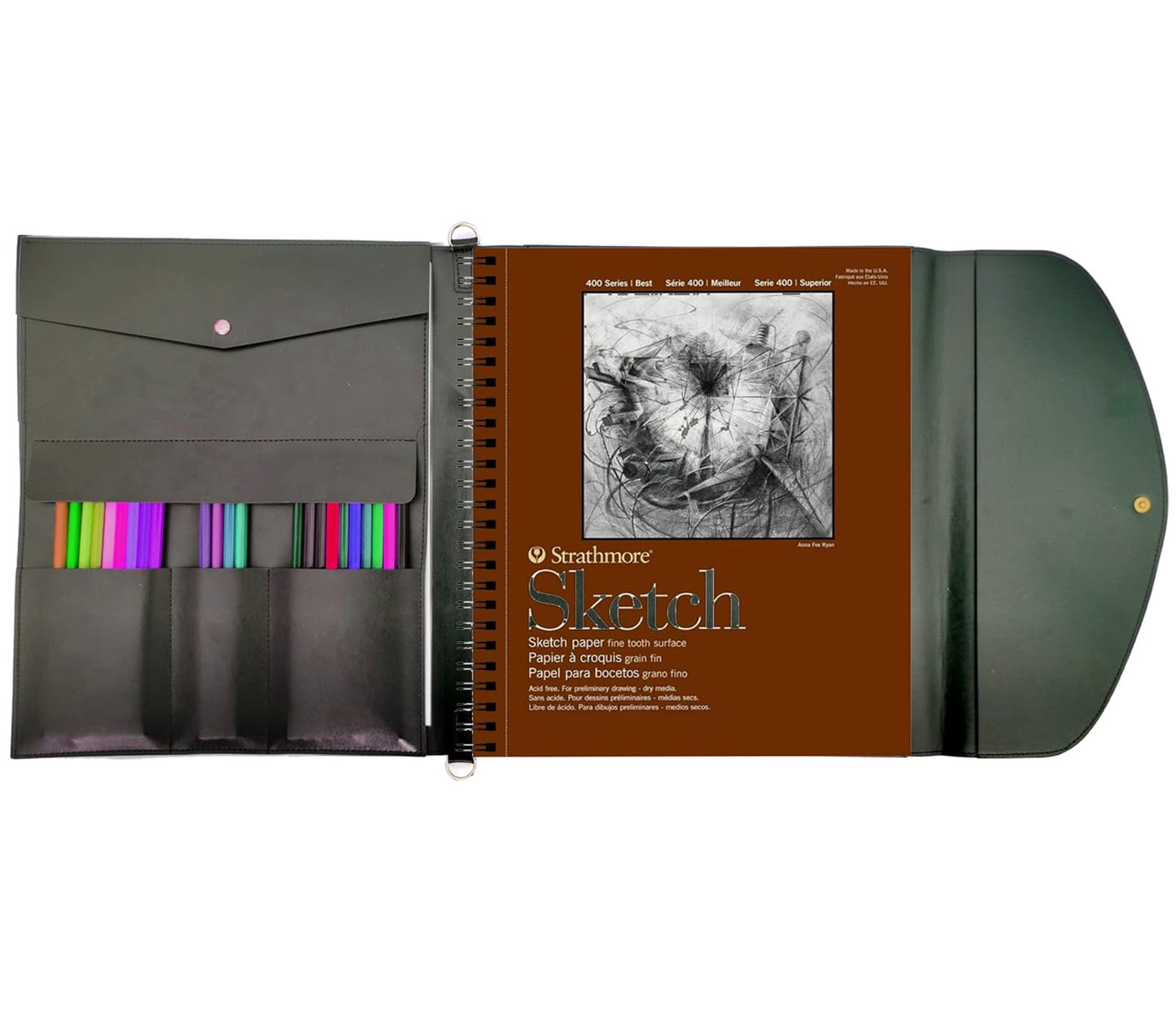 Sketchbook cover with pencil holder, Artist sketch book leather cover artis Gifts, Drawing books and pencil case, Art book for drawing (for 9"X12" Sketchbook)