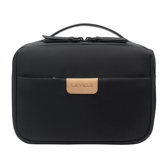 LEVEL8 Travel Toiletry Bag for Men Women, Water Repellent Shaving Bag for Toiletries Accessories, Storage Bags with Divider and Handle, Small/Black