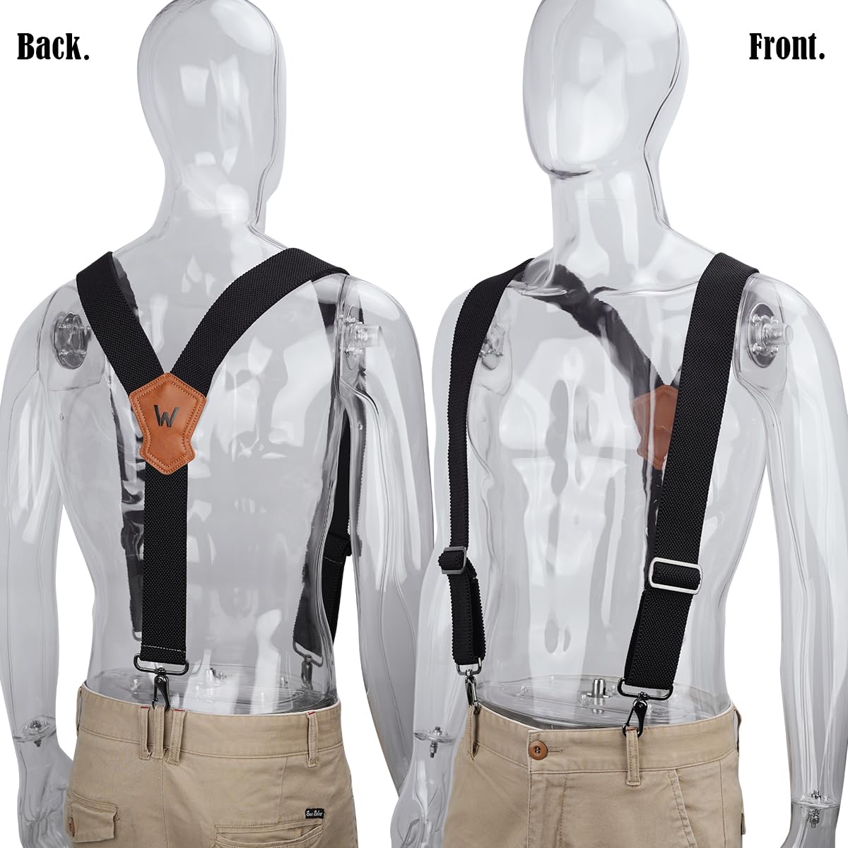 WELKINLAND Y-Back Elastic Suspenders, Heavy-Duty Mens Suspenders For Jeans, 2"-Wide Work Suspender W/Rugged Hooks, Suspender For Men Heavy Duty Hooks Belt Loop