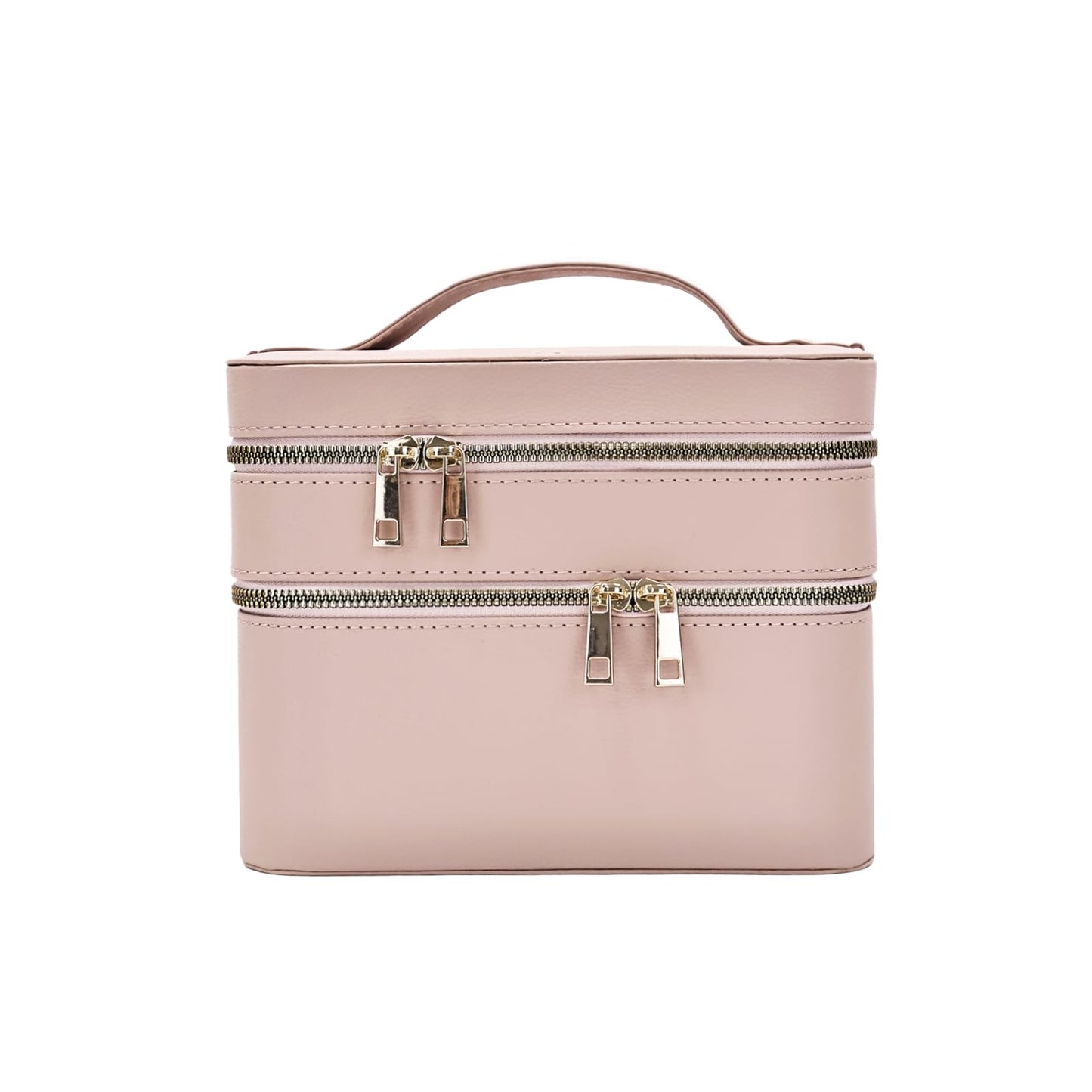 RCFJ b y K L A N D Hard Makeup Case with Mirror and Flower-Patterned PU Leather Cosmetic Bag