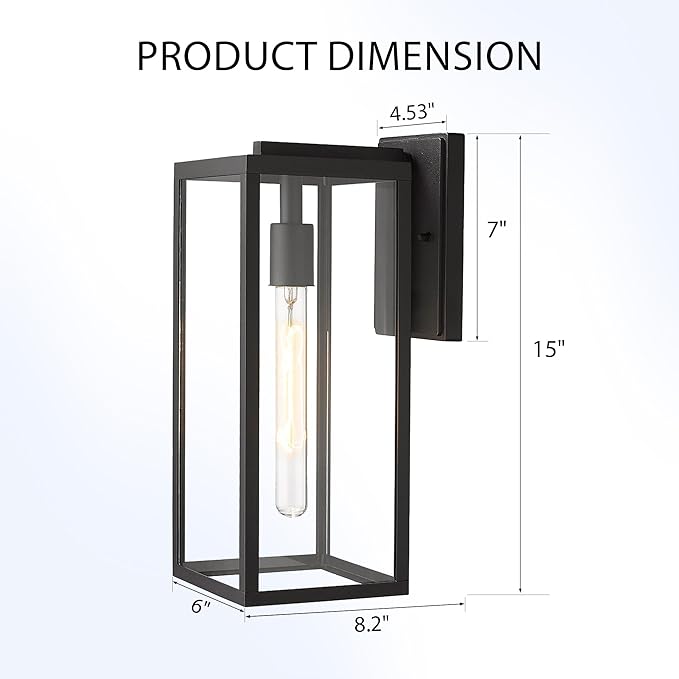 Bestshared Outdoor Wall Sconce Lights,Exterior Wall Lighting Fixtures with Clear Glass, Anti-Rust Modern Black Outside Lantern Lamp for House Front Porch Doorway Patio (Black, 15"-1 Pack)