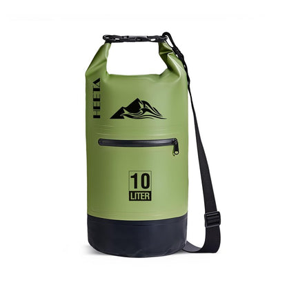 HEETA Waterproof Dry Bag with Front Zippered Pocket for Women Men, Roll Top Lightweight Dry Storage Bag Backpack for Travel, Kayaking, Boating, Rafting, Camping, Hiking & Beach (Green, 10L)