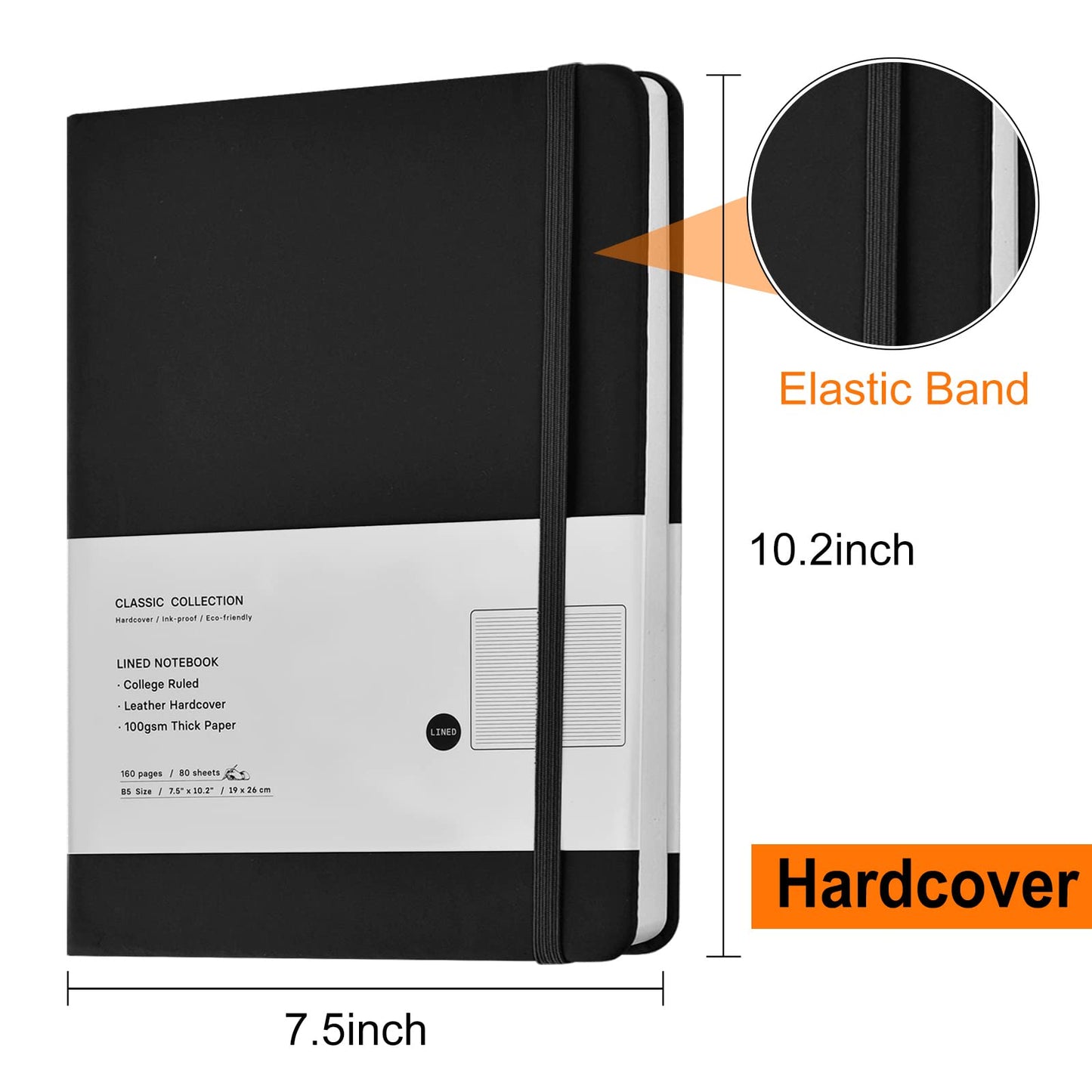 2 Pack B5 Journal Notebooks Classic College Ruled Notebooks Hardcover Lined Journals for Office Home School Business Writing Note Taking, 10.2 x 7.5 inch, 100GSM Thick Paper, 160 Pages (Black/Brown)