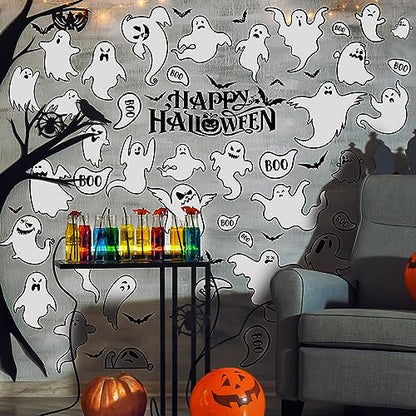 61 Pcs Halloween Ghosts Wall Stickers Decals Halloween Ghost Decorations for Home Room Windows Clings Fireplace Ceiling Kitchen Bedroom Decor Party Supplies