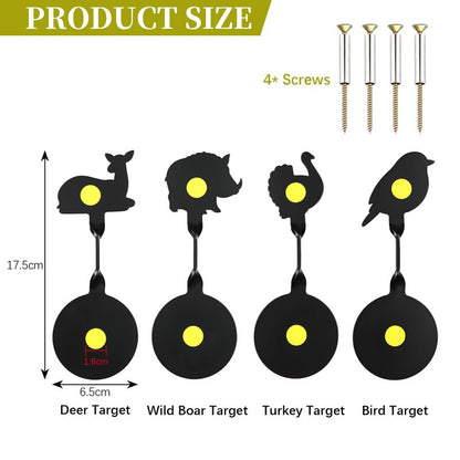 Danoib BB Gun Targets, Metal Spinning Shooting Targets with Auto Reset - Deer, Bird, Turkey, Wild Boar Silhouette for Air Rifles, BB Guns, Slingshots, Backyard Training (4 Pack)