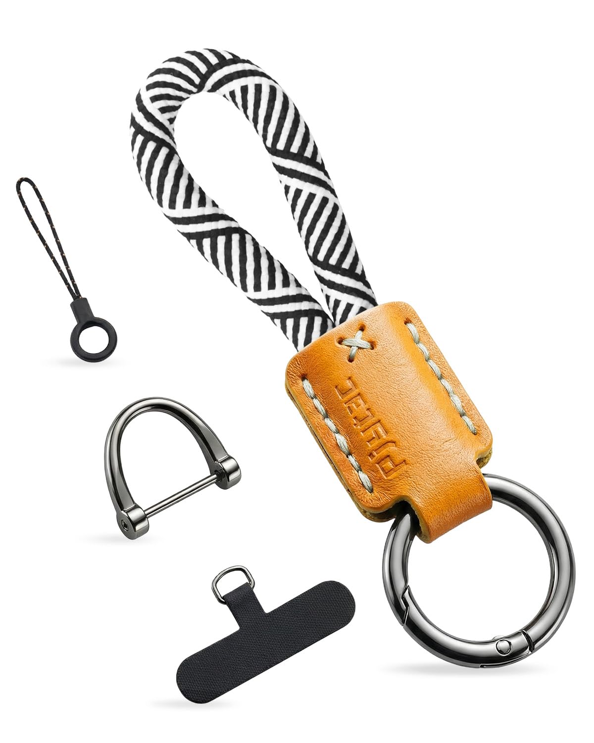 PJYTAC Keychain for Car Keys, Short Key Lanyard for Women, Cute Leather Rope Car Key Holder Key Chain with D Key Ring, Accessories Kit Phone Tether Tab Gift for Women Men