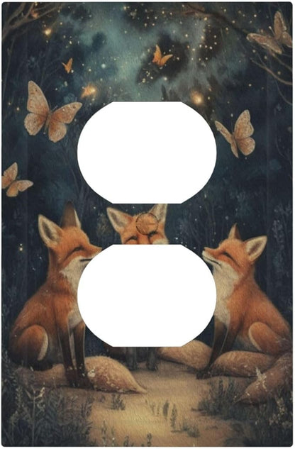 Decorative Art Light Switch Covers Foxes & Forest 1 Gang Single Duplex Outlet Wall Plate Switchplate Electrical Faceplate for Home Decor