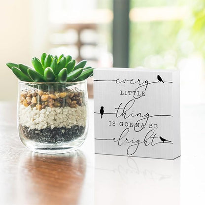 Inspirational Positive Affirmations Wooden Box Sign, Motivational Spring Bird Desk Decor, Rustic Farmhouse Home Living Room Table Shelf Decor Decorations, Positive Daily Reminder Wood Block Plaque