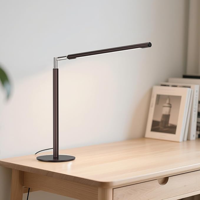 Brown LED Desk Lamp - 16" Foldable Metal Desk Light with Base, 15W, 1200LM, Dimmable Color Changing Table Lamp for Reading Study, Modern Table Lamp for Home Office Laptop College Dorm