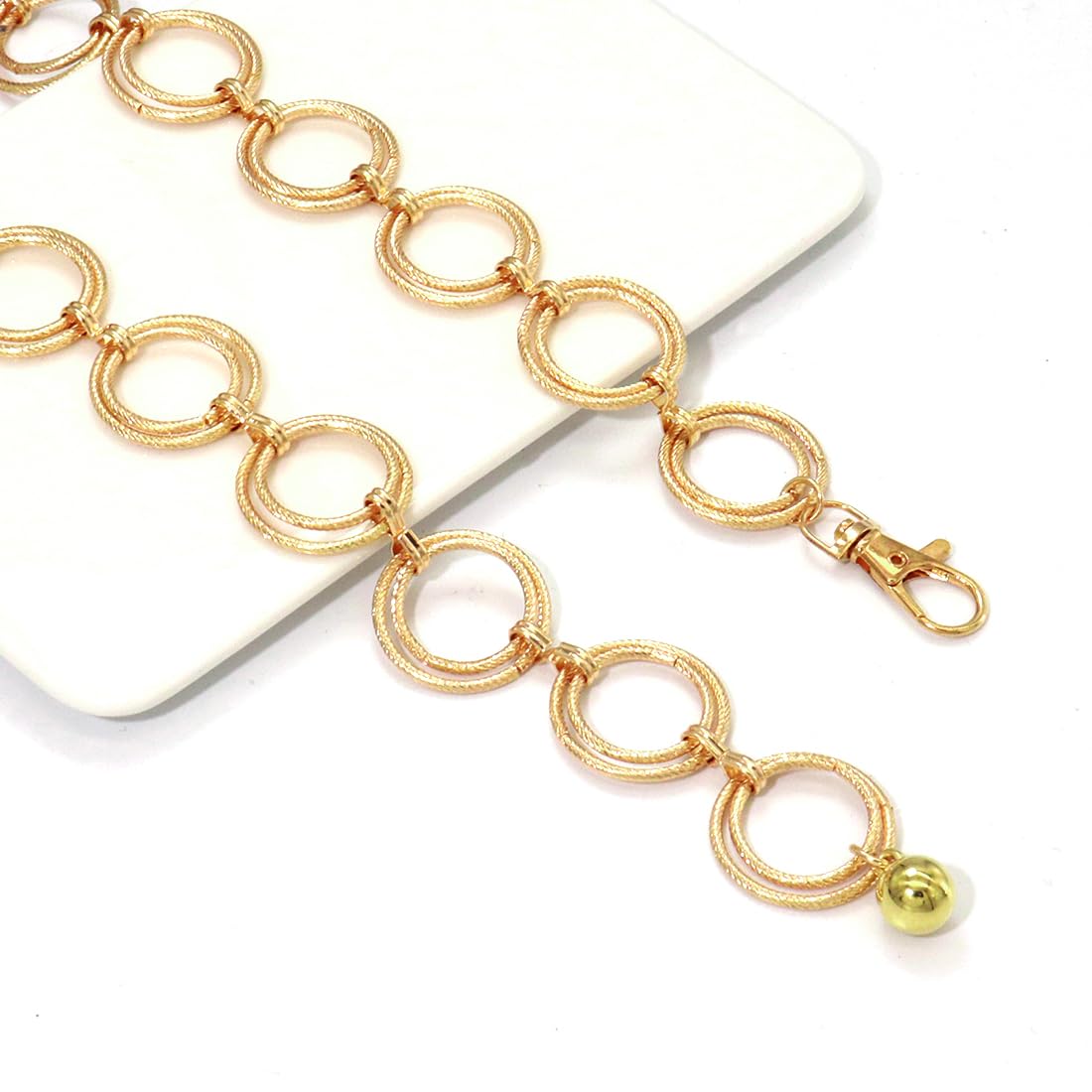 Heyjoin Women's Chain Belts Adjustable Waist Chain Metal Belly Link (Double Ring Gold M)