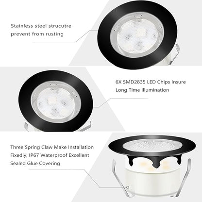 Outdoor Deck Lights Waterproof Multi Color RGB Stainless Steel Outdoor Decoration Lights for Yard Garden Recessed Wood Landscape Pathway Patio Step Stairs (6 Pack,Black Border)