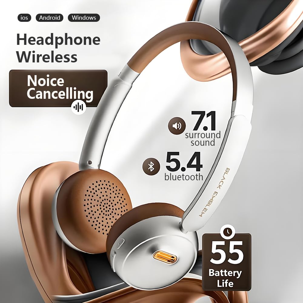 Black Emblem X3 Wireless Bluetooth Headphones, Adaptive Active Noise Cancelling, Hi-Fi Deep Bass, Lightweight Headset with Cloud Foam Cushion, 55H Playtime, Built-in Mic for Phone/PC/Travel/Gaming