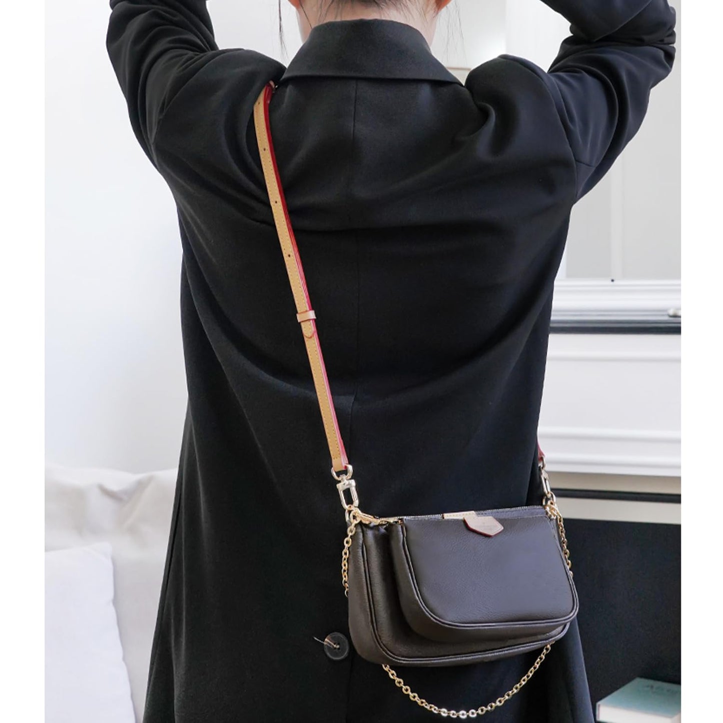 Vachetta Leather Crossbody Strap for SPEEDY L V Handbag Replacement Shoulder Strap（Length39-47 in *Width 0.47in）
