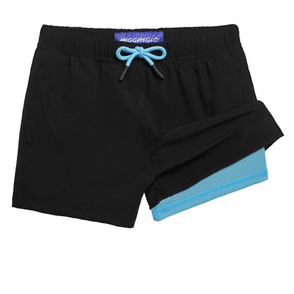 maamgic Boys Swim Trunks with Compression Liner Quick Dry Swim Shorts Anti-Chafe Boy Bathing Suit with Boxer Brief Toddler Swimsuit Dark Blue 3T