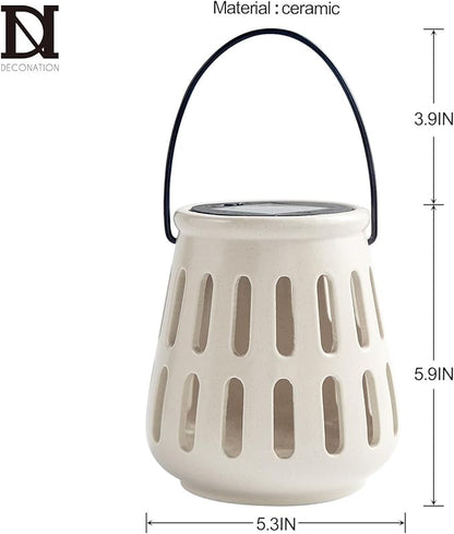Solar Table Lanterns Outdoor Waterproof - Hanging Lamp Table Top Lights -Solar Powered Decorative Lantern for Desk Patio Porch Garden Modern Home Decor, Birthday Gift for Women/Men (Ceramic Beige)