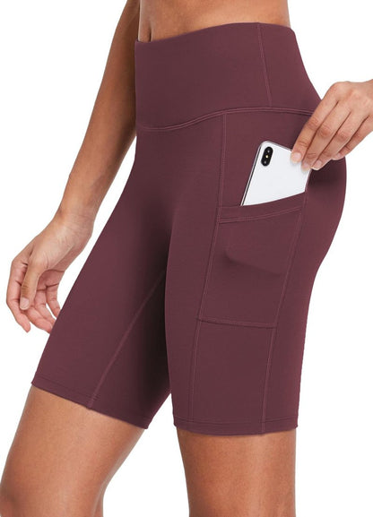 baleaf Biker Shorts Women Yoga Gym Workout Spandex Running Volleyball Tummy Control Compression with Pockets Soft 8" Wine Red S