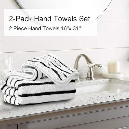 2 Piece Black White Cabana Stripe Hand Towels