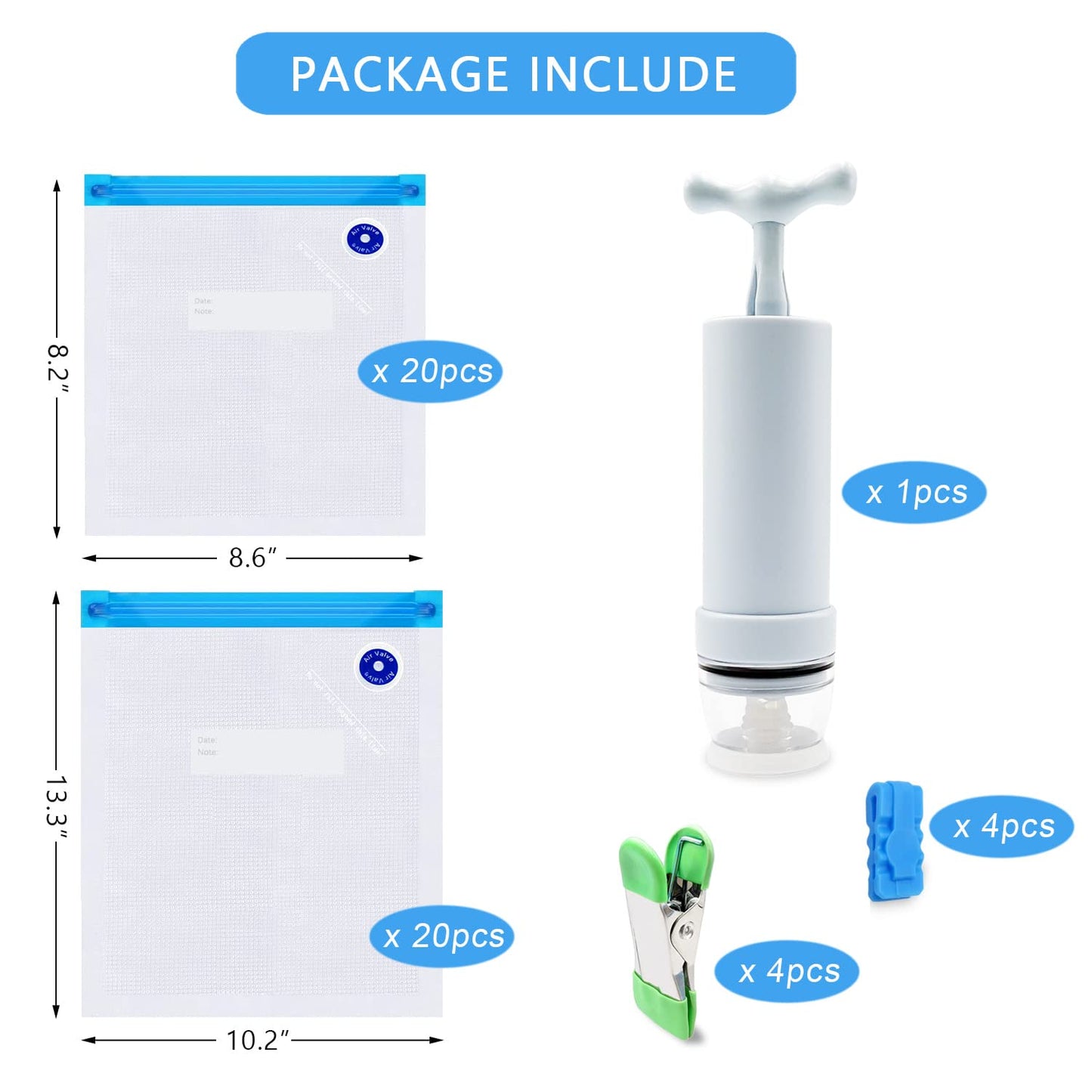 MOMODA Sous Vide Cooking Bags - Set of 40 | BPA-Free Reusable Vacuum Seal Bags with Air Valve for Joule and Anova Cookers | Freezer Safe Vacuum Food Storage Bags with Upgraded Hand Pump Included