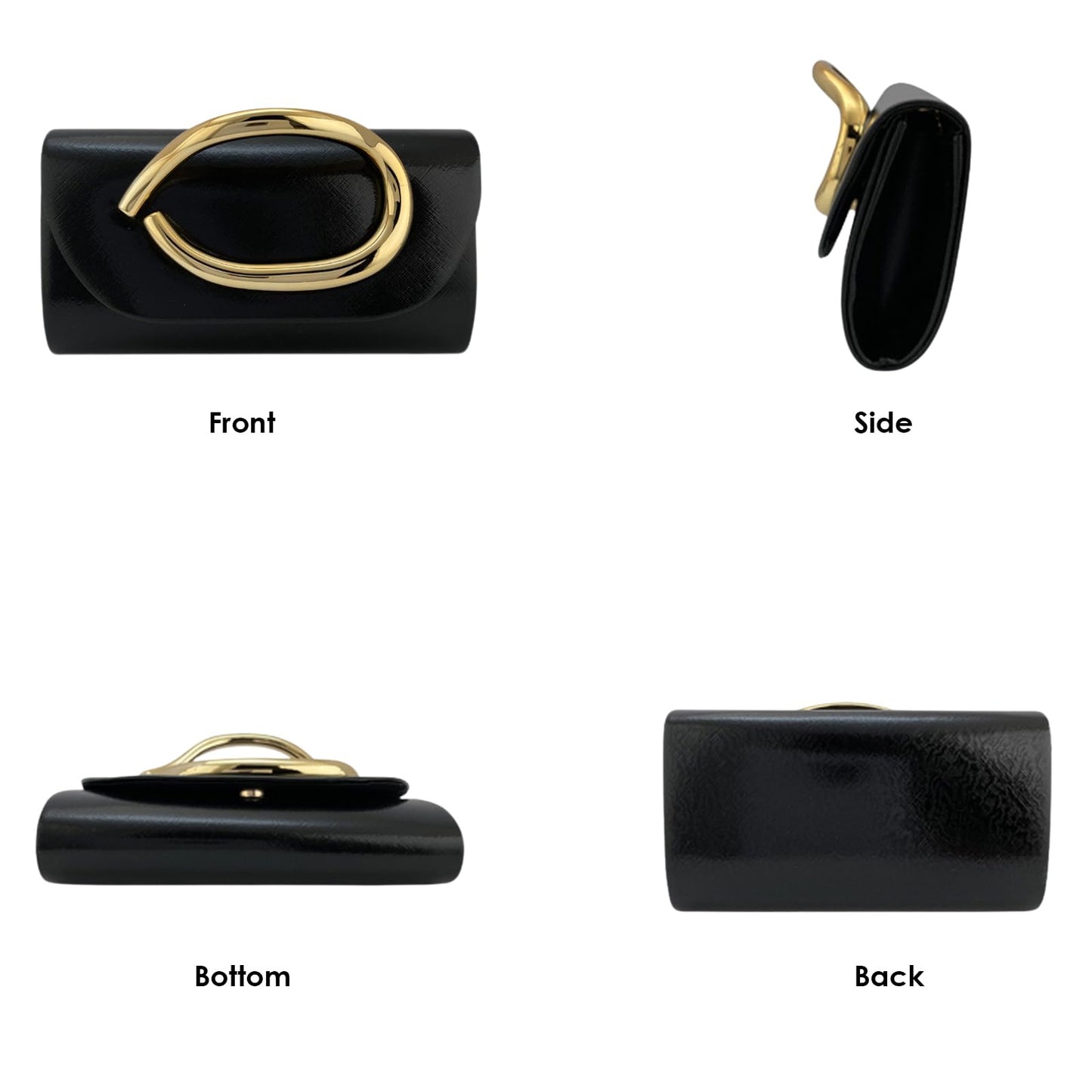 MYHOZEE Clutch Purses for Women Formal Black Clutch Vegan Leather Evening Bag Elegant Wedding Clutch Detachable Chain Handbag Trendy Gold Handle Purses