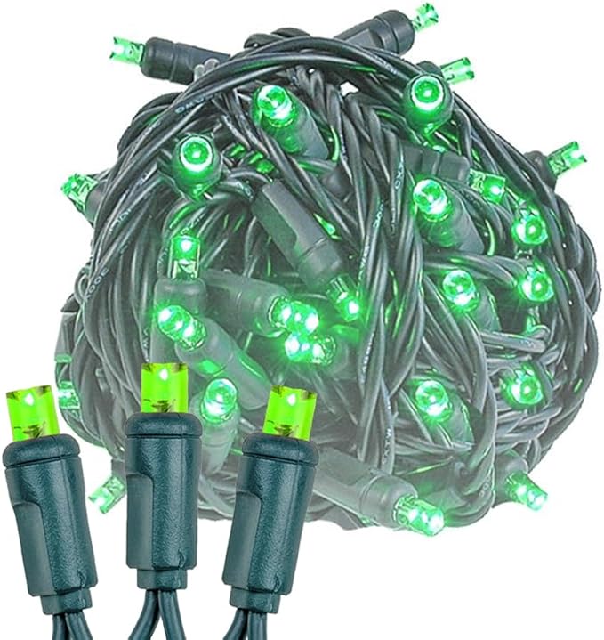 Novelty Lights 12-Pack, 50 Feet 100 LED Green Christmas Mini Light String on Green Wire, 5mm Wide Angle Bulbs, Connectable, Indoor/Outdoor Decor, UL Listed