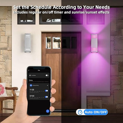 SHIMR Smart Outdoor Wall Light, RGBCW Color Changing WiFi & Bluetooth LED Sconce, Stainless Steel, Dusk to Dawn Sensor, Waterproof Exterior Lighting Fixture with E26 Base, Work with Alexa & Google