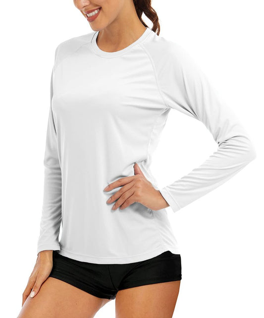 MAGCOMSEN Rash Guard Shirts for Women Hiking Shirts for Women Fishing Shirts for Women SPF Swim Shirts for Women Running Shirts Long Sleeve T Shirts White