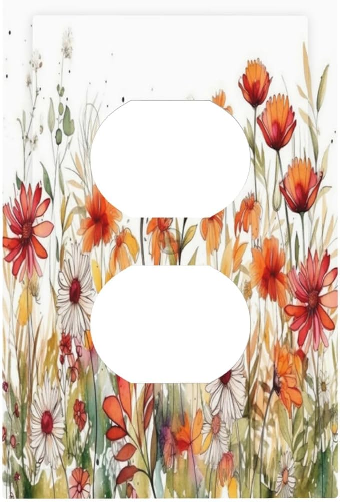 Watercolor Wild Flower Floral 1 Gang Single Duplex Light Switch Plate Outlet Cover Decorative Wall Plate Switchplate Electrical Faceplate for Nursery Bedroom Bathroom Decor
