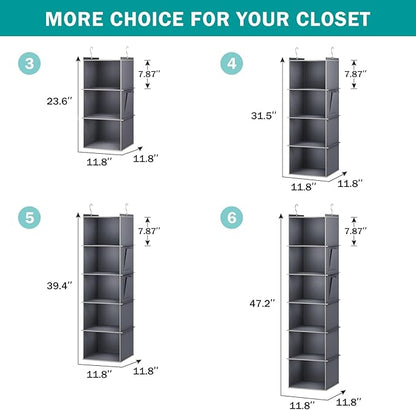 YOUDENOVA Hanging Closet Organizer, 5-Shelf Closet Hanging Storage Shelves