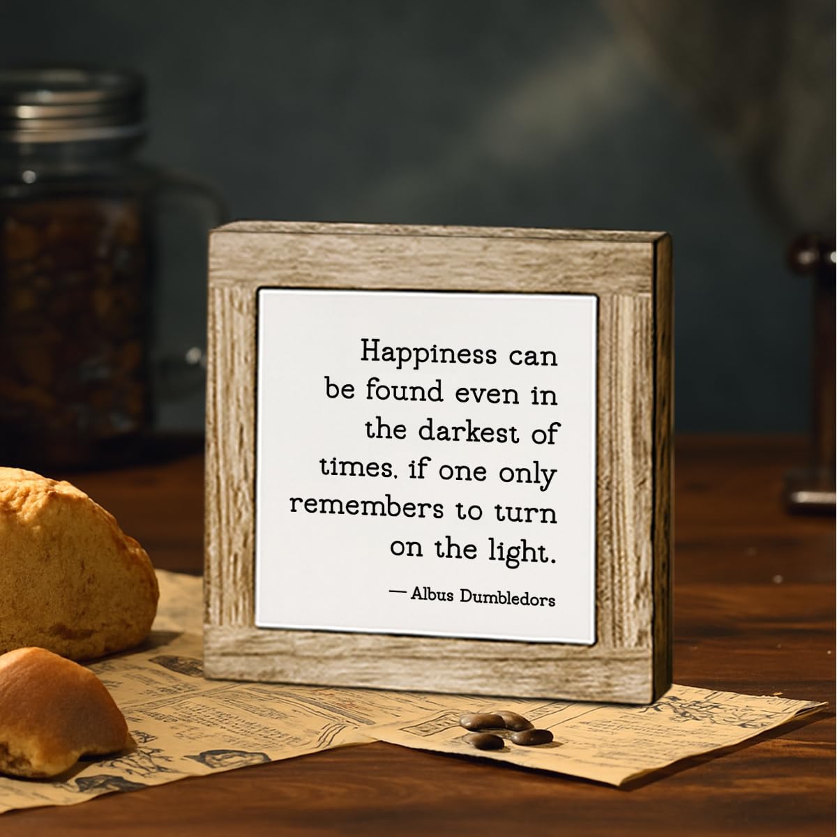 Motivational Wooden Block Sign, Happiness Can Be Found Even In The Darkest Of Times Decor for Home Office Desk Accessories, Inspirational Gift for Friends Coworkers, 5.9x5.9 Inch