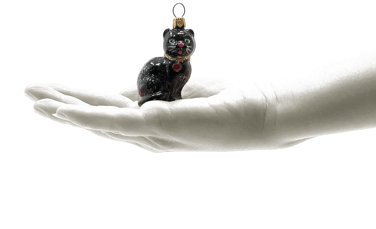 Polish Gallery Miniature Christmas Ornaments for Mini Tree Black Cat Handcrafted Mouth Blown Glass Mini Glass Christmas Balls Tiny Tree Ornaments Made in Poland