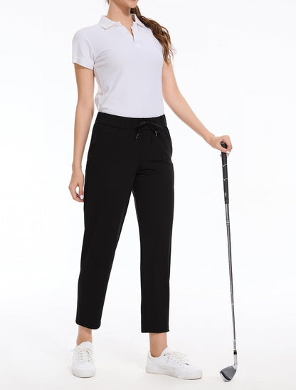 Orrstarry 2 Pack Women's Golf Pants with Deep Pockets Stretch 7/8 Ankle Sweatpants for Athletic, Work, Travel, Lounge Black/Navy Blue L