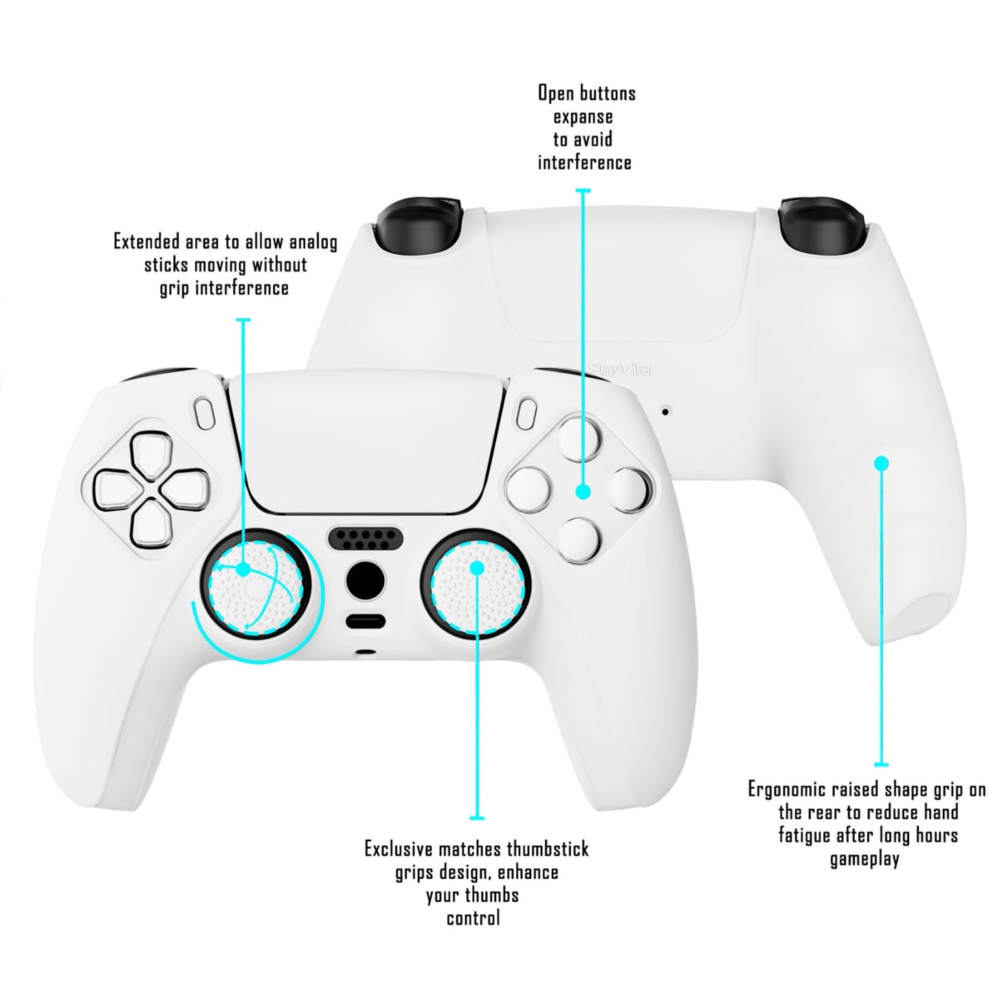 PlayVital White Pure Series Anti-Slip Silicone Cover Skin for ps5 Controller, Soft Rubber Case for ps5 Wireless Controller with White Thumb Grip Caps