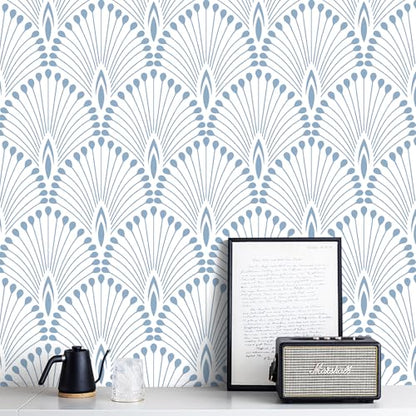 LiKiLiKi Modern Geometric Peel and Stick Wallpaper Blue Wall Paper 16.1"x78.7" Boho Contact Paper Removable Decorative Wallpaper for Bedroom Bathroom Kitchen Cabinets Self Adhesive Decor Vinyl