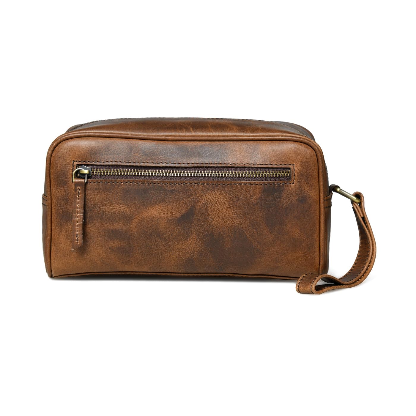 MaheTri Leather Toiletry Bag Travel Dopp Kit | Genuine Handcrafted Cosmetic Bag for Men & Women | Multipurpose use Durable Leather Toiletry Bag (Cosmetic, Shaving Kit) (Lumber Brown)