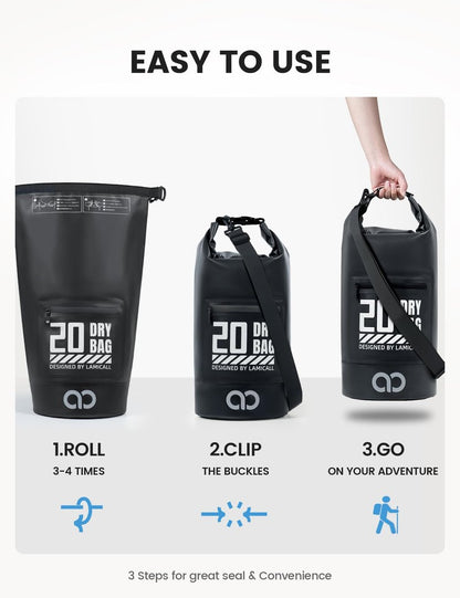 Lamicall Waterproof Dry Bag with Phone Pouch, Floating Roll Top Backpack for Kayaking, Boating, Swimming and Camping