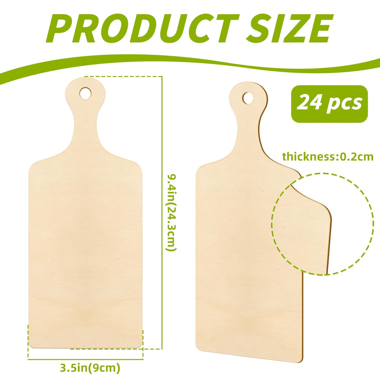 Oomcu Wooden Mini Cutting Board with Handle,Rectangle Unfinished Wood Craft Paddle Serving Tray Chopping Board Cutout for DIY Thanksgiving Christmas Home Kitchen Cooking Decor (9.4 x 3.5 Inch-24 Pcs)