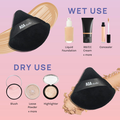 AOA Studio Velvet Puffs Makeup Puff Set of 6 Loose Powder Body Powder, Velour Makeup Blender Sponge Foundation Blending Sponges Set Beauty Makeup Tools(Black/Peach)