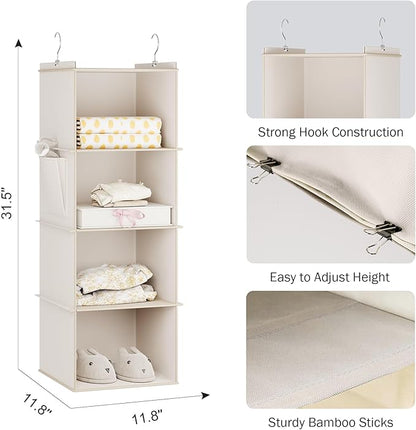 YOUDENOVA Hanging Closet Organizer, 4-Shelf Closet Hanging Storage Shelves