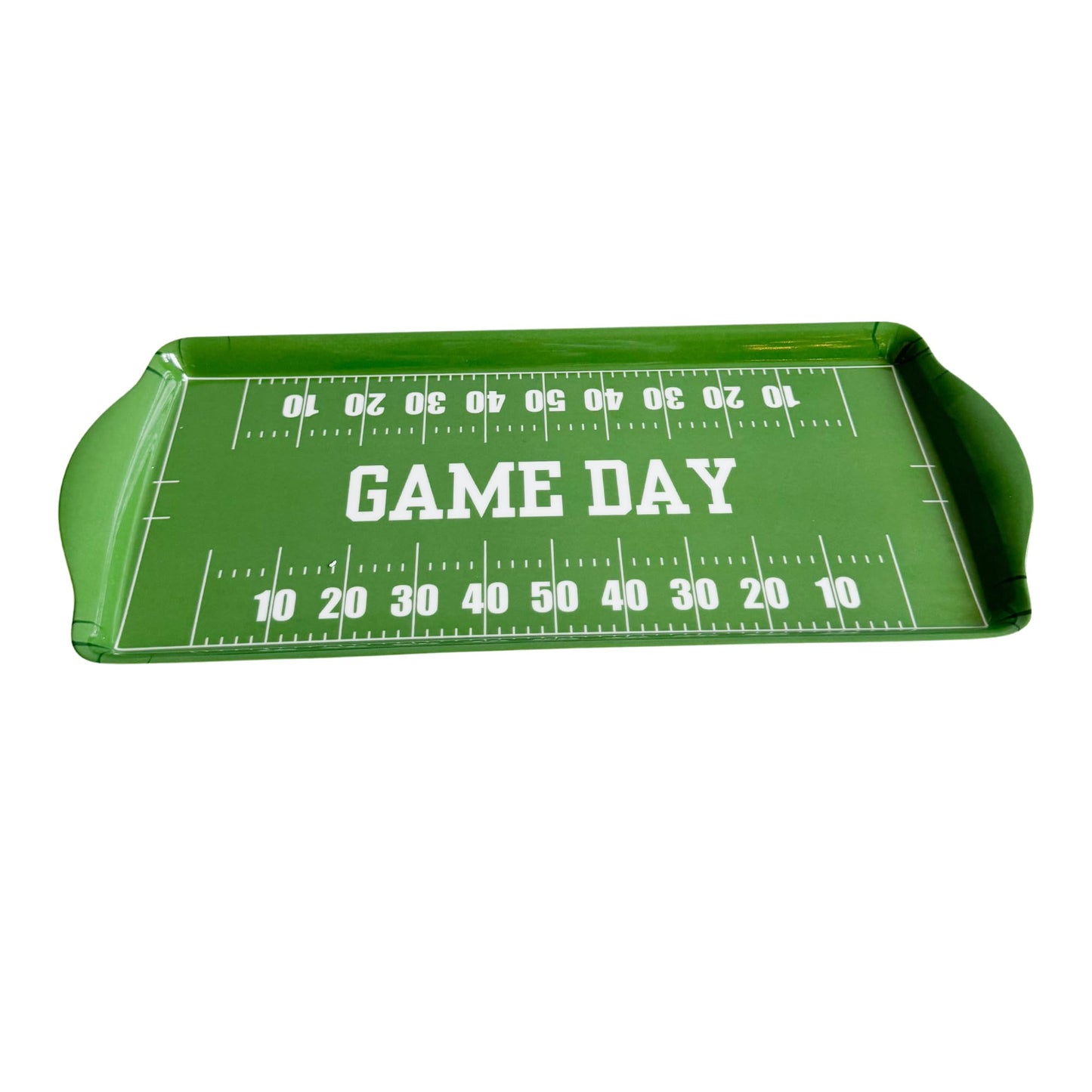 Sprinkles & Confetti Green Game Day Melamine Serving Tray with Handles - BPA-Free, Reusable Platter for Tailgates, Birthdays, Sports Parties - Durable for Charcuterie, Snacks, Wings