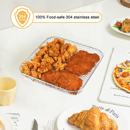 BYKITCHEN 8 inch Square Air Fryer Rack, 3pcs Stackable Stainless Steel Dehydrator Rack with Silicon Feet, Square Air Fryer Accessories for Cosori, Instant Vortex, Ninja Pro XL 6.5 QT AF181 & More
