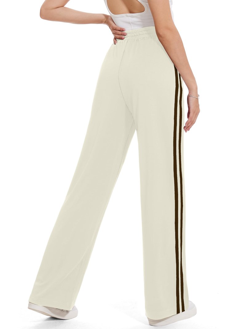 Tapata Regular Women's 30" Inseam Casual Pants Track Athletic Sweatpants Warm Up Loose Side Stripe Street Slacks, Beige, XXL