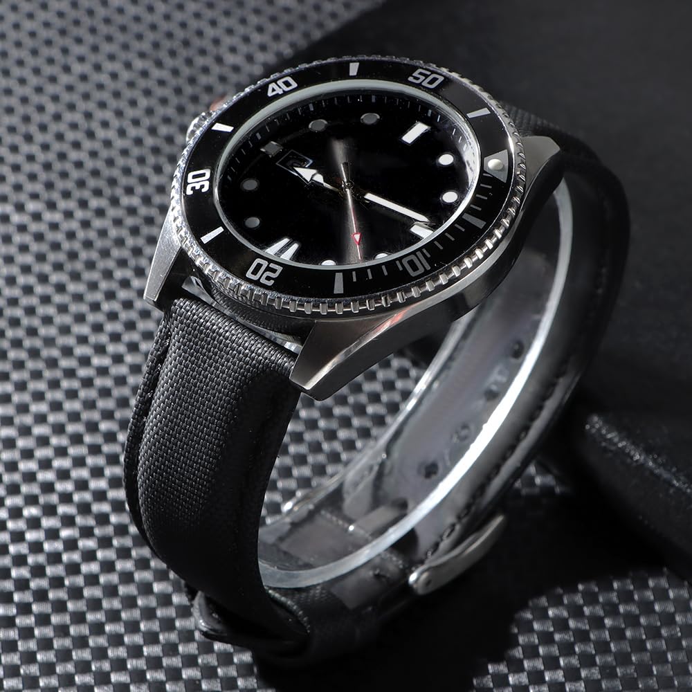 JUNGHELE Nylon watch band for men and women,Quick Release Premium Oxford Waterproof Fabric Weave Back Lining Leather Nylon watch strap with Stainless-Steel Buckle,Black 18mm watch band
