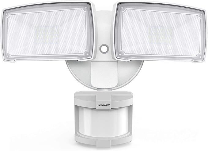 LEPOWER LED Motion Sensor Security Lights Outdoor, 30W 3200LM, 5500K, IP65 Waterproof, 2 Head Motion Detector Flood Light for Garage, Yard, Porch, White (NOT Solar Powered)