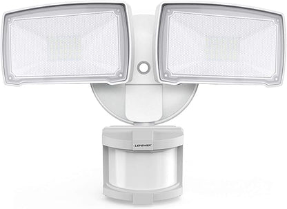 LEPOWER LED Motion Sensor Security Lights Outdoor, 30W 3200LM, 5500K, IP65 Waterproof, 2 Head Motion Detector Flood Light for Garage, Yard, Porch, White (NOT Solar Powered)