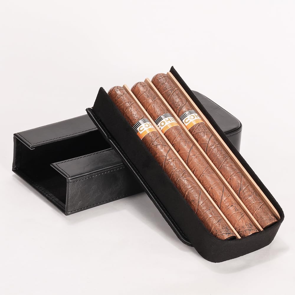 MIVLXLX Leather Cigar Case -Thick cedar travel humidor, Cedar Wood Lined Cigar Humidor with Silver Stainless Steel Cutter