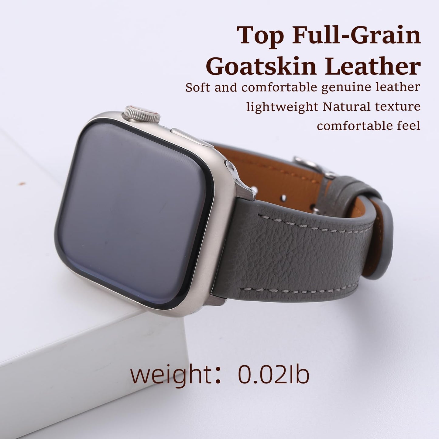 Thin Slim Soft Goatskin Women Leather Watch Bands for Apple Watch 38mm 40mm 41mm 42mm, Small Wrist Watch Band Lightweight Elegant Replacement Straps Compatible with iWatch SE 11 10 9 8 7 6 5 4 3 2 1