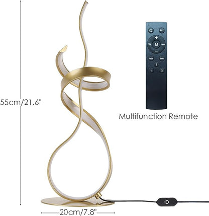 Gold Art Spiral 24W LED Table Lamp with Touch Remote Dimmer, 22" Unique Creative Stylish Smart Lamp, LED Desk Lamp for Dining Room, Bedroom, Bedside, Restaurant, Bar (Gold)