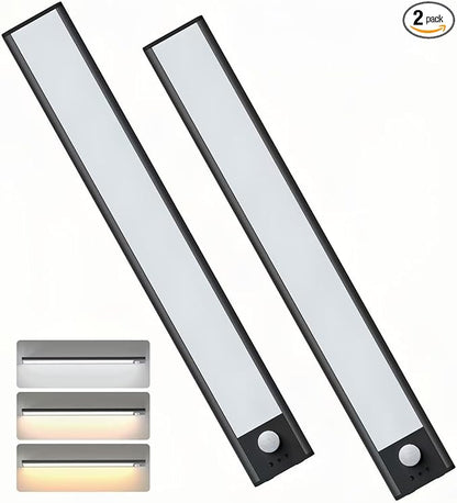 11.8in Motion Sensor Cabinet Light, 2 Pack Under Cabinet Lighting with 4 Modes (Auto Night/Day/Always On/Off), 3 CCT & Stepless Dimming, USB Type-C Charging, for Kitchen, Stairs