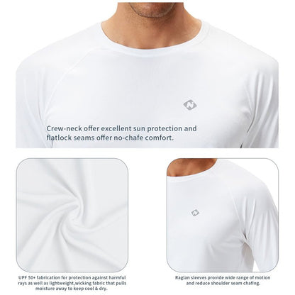 NAVISKIN Men's Sun Protection UPF 50+ UV Outdoor Long Sleeve Shirts White Size L
